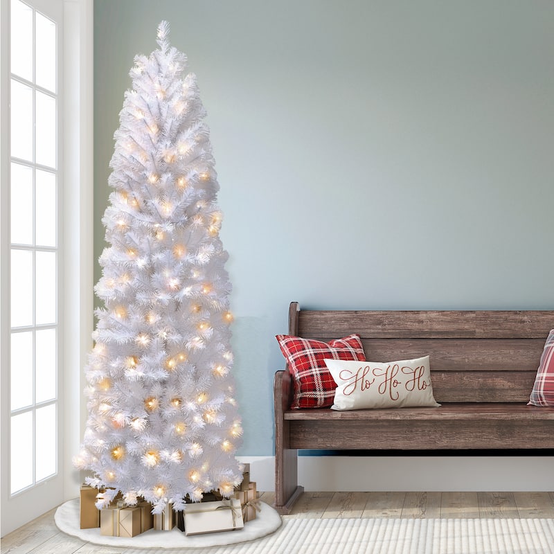 Puleo International Pre-Lit 7.5' White Pencil Northern Fir Artificial Christmas Tree