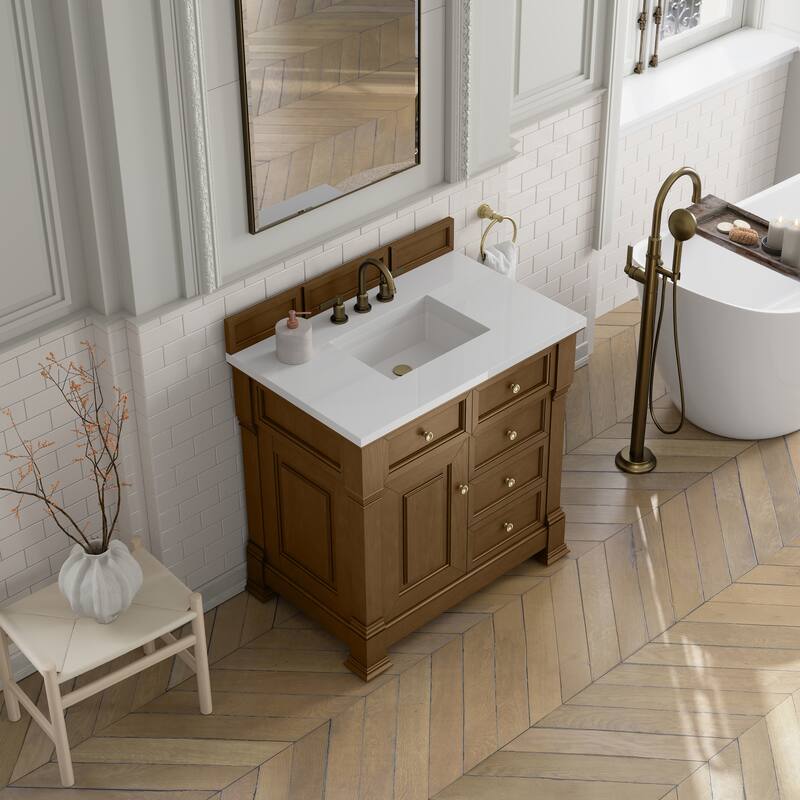 Brookfield 36" Single Vanity, Honey Oak - White Zeus - WS 8"