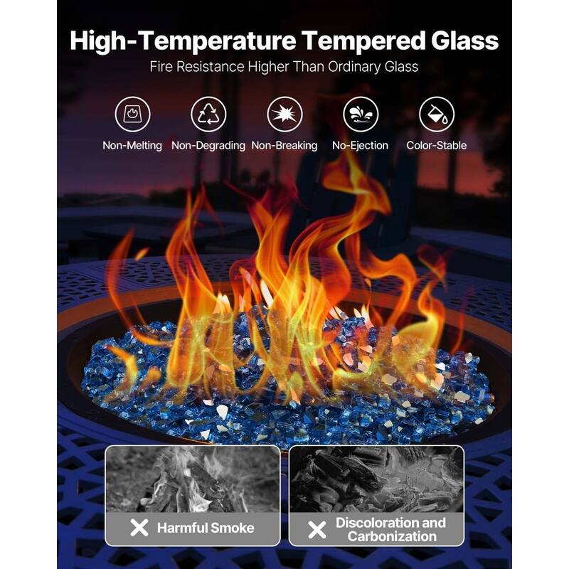 Pacific Blue Tempered Crushed Glass Fire Pit Rocks 10 lbs Heatproof - 1/2 inch
