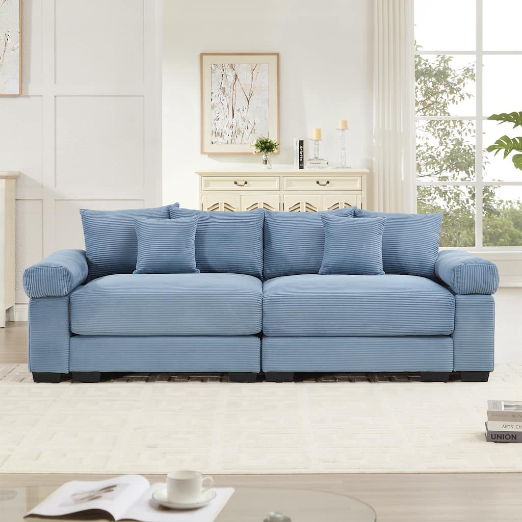 Oversized Cloud Modular Sectional Couch,Corduroy Fabric Extra-Wide Armrests Throw Pillows