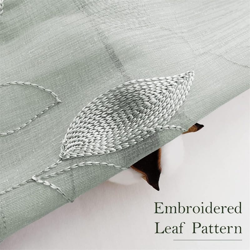 Sage Green Embroidered Sheer Curtains 52x63" 2 Panels