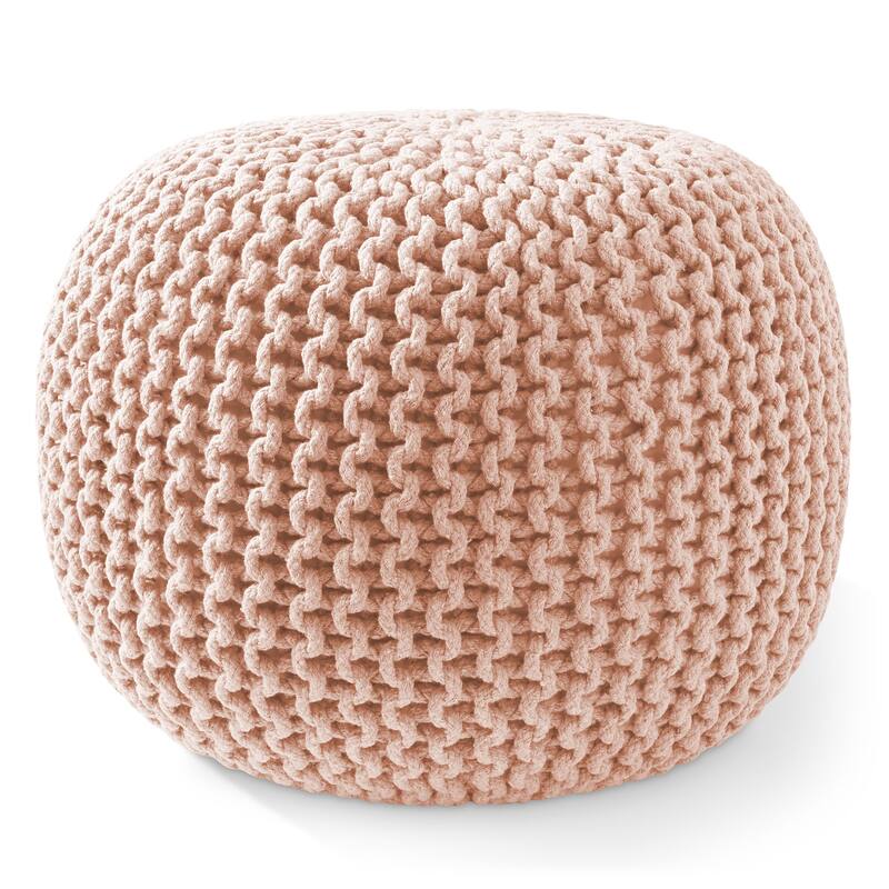 Cotton Pouf Ottomans Knit Foot Stool Pouffes for Living Room - Light Pink - 20" x 20" x 14.5" - Round
