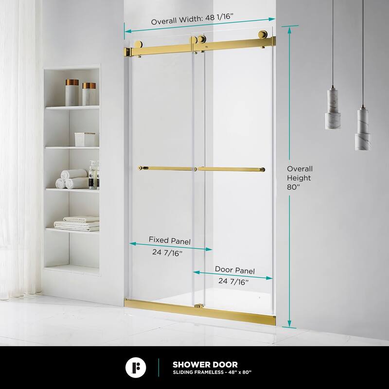 Fine Fixtures Frameless Clear Sliding Bathroom Shower Door