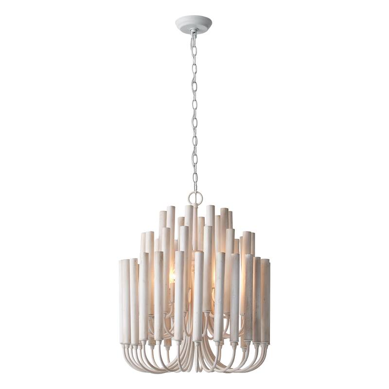 20" 5-Light Coastal 3-Tier Off-White Wood Chandelier - 19.7" D x 19.7" W x 23.7" H