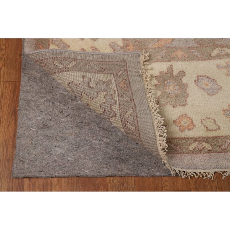 Floral Gray Oushak Indian Area Rug Hand-Knotted Wool Carpet - 9'2" x 12'0"