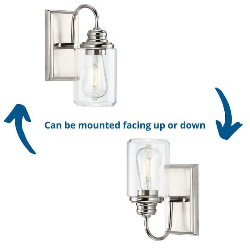Aiken Collection 1-Light Brushed Nickel Clear Glass Vintage Wall Light
