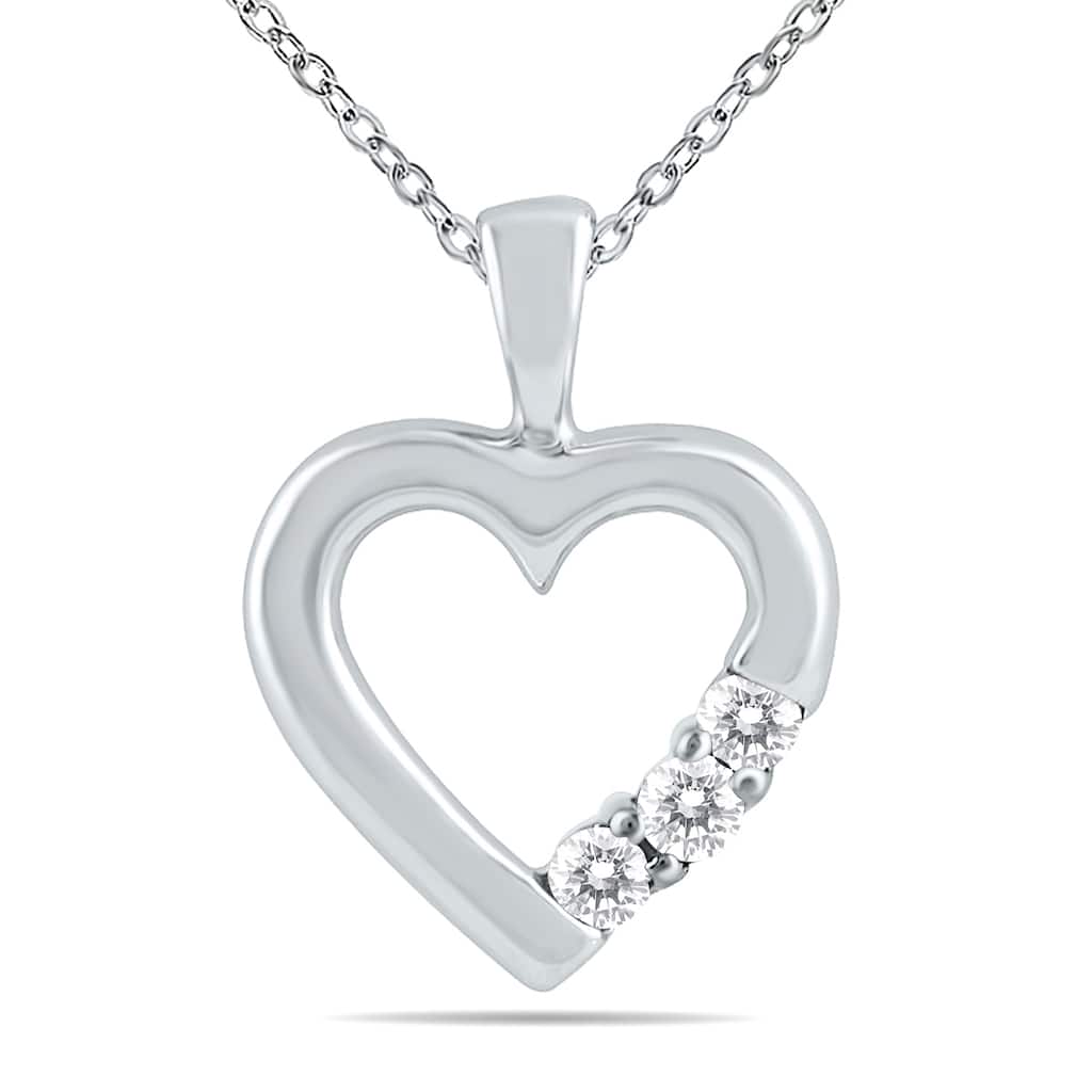 Three Stone Diamond Heart Pendant in 10K White Gold
