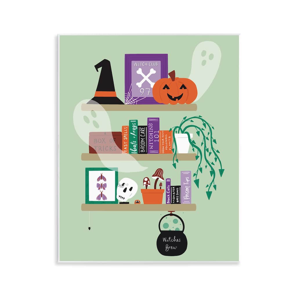 Stupell Witchy Halloween Bookshelf Wall Plaque Art Design By Sazerelli Designs