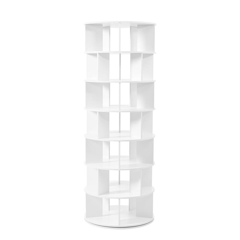 23.6''Rotating Shoe Rack Tower,7-Tier Spinning Shoe Shelf,5 Grids Per Layer,Display Rack,360°Revolving Shoe Carousel Organizer