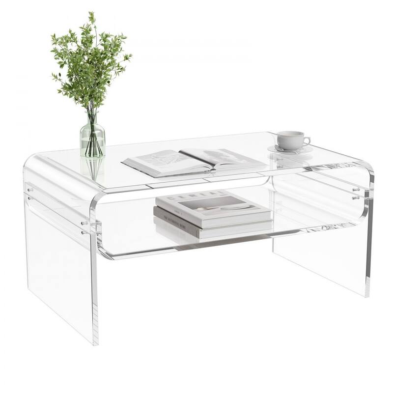 Clear Transparent Acrylic 2-Tier Coffee Table with Sturdy Metal Connectors and Storage - 19.7 x 31.5 x 15 in