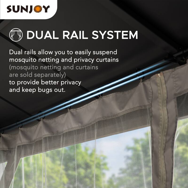 Sunjoy Outdoor Cedar Wood Frame Patio Gazebo Steel Hardtop