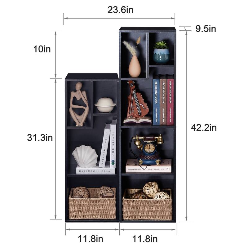 VECELO 3-Tier Bookcase and 4-Tier Bookcase set, Modern & Contemporary Wooden Bookshelf sets(set of 2)