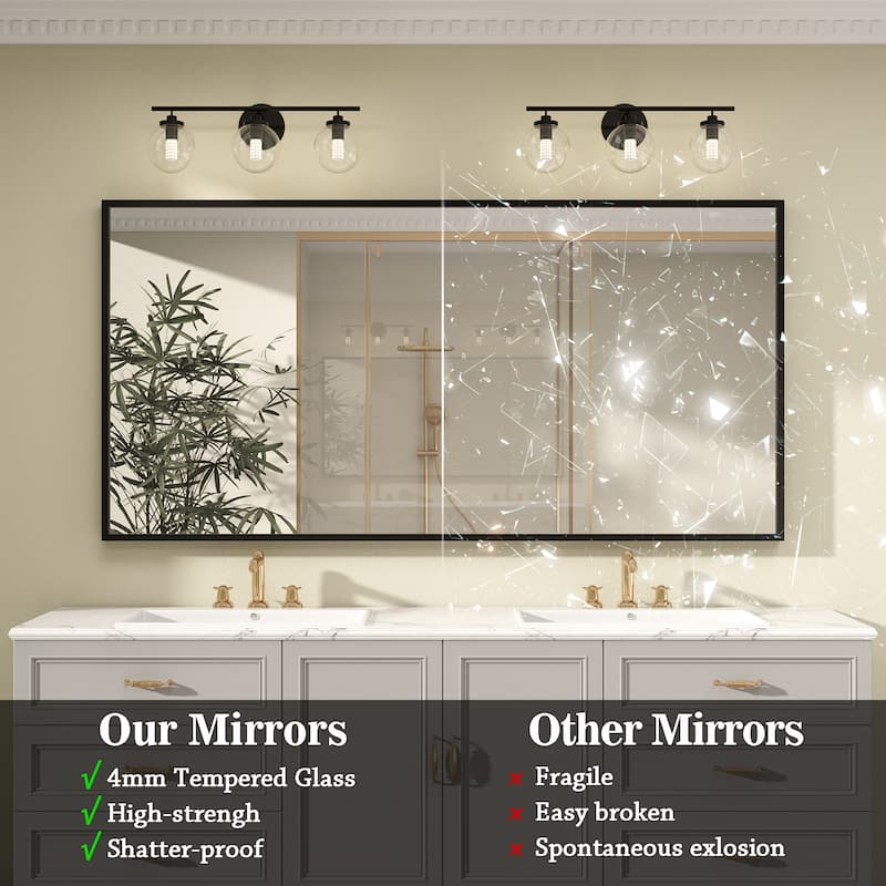 Tempered Glass and Metal Framed French Cleat Mounted Wall Bathroom / Vanity Mirror