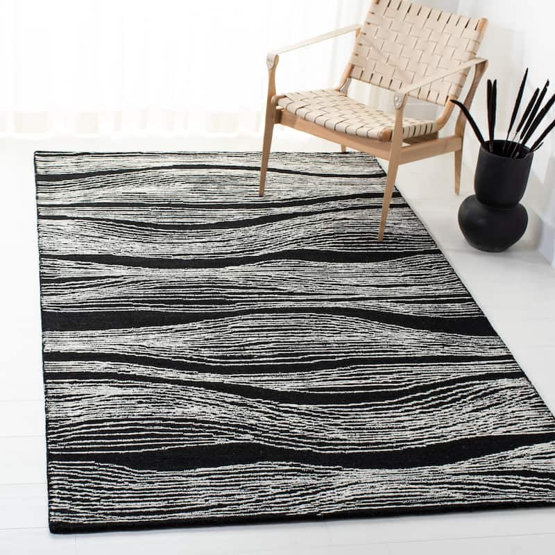 SAFAVIEH Handmade Metro Annarosa Modern Abstract Wool Rug - 5' x 8' - Black/Ivory - Rectangle