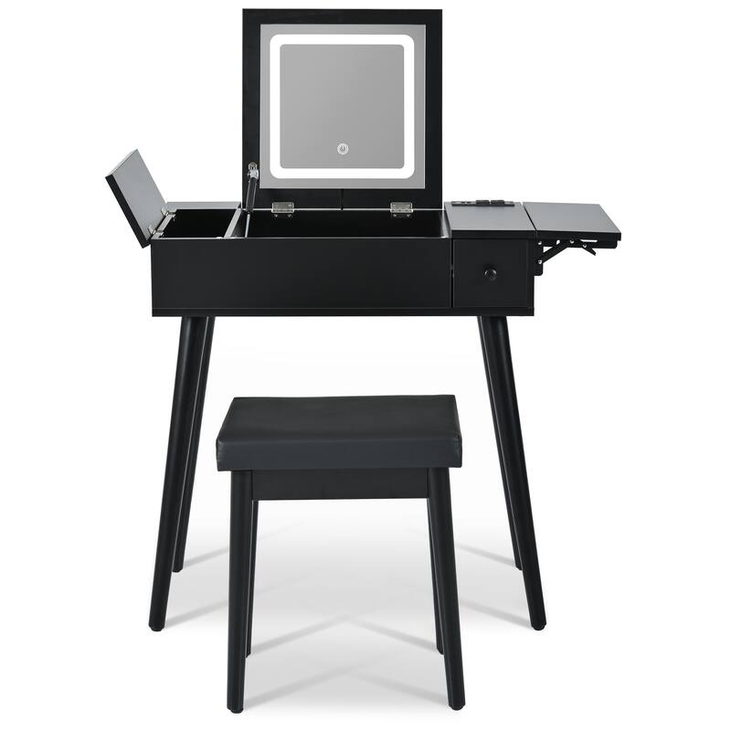 27.9'' Makeup Vanity Desk with Flip Top Mirror and LED Light