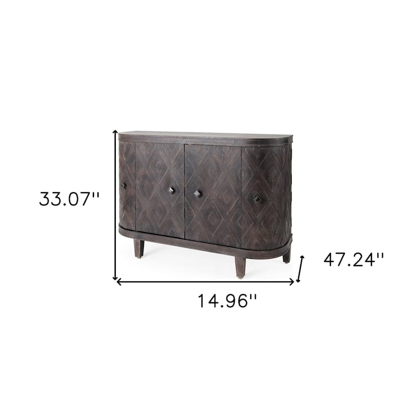 Curved Dark Brown Diamond Pattern Four Door Cabinet - 33.0709" H x 14.9606" W x 47.2441" D
