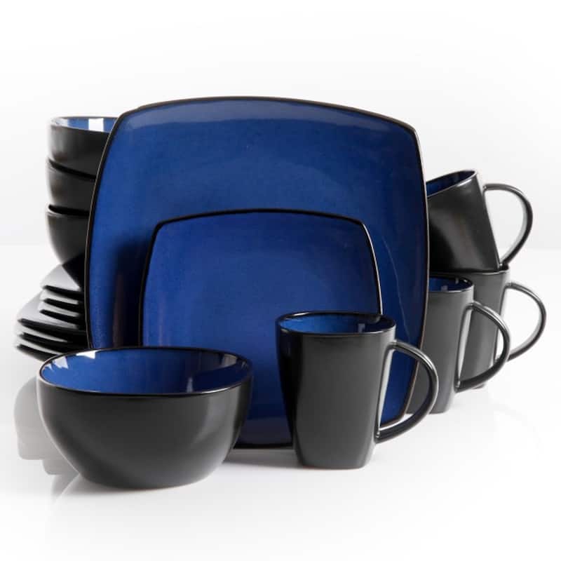 Modena Hideaway 16 Piece Soft Square Dinnerware Set in Black and Blue