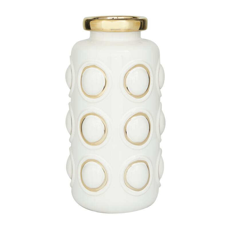 CosmoLiving by Cosmopolitan White Ceramic Vase with Gold Circle Accents