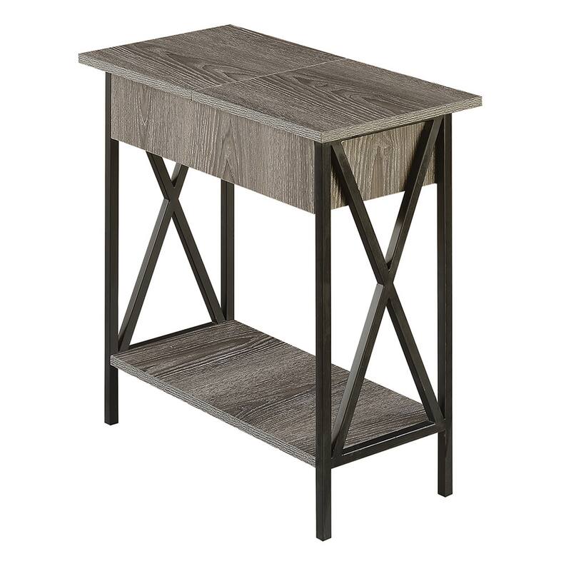 Convenience Concepts Tucson Flip Top End Table with Charging Station and Shelf