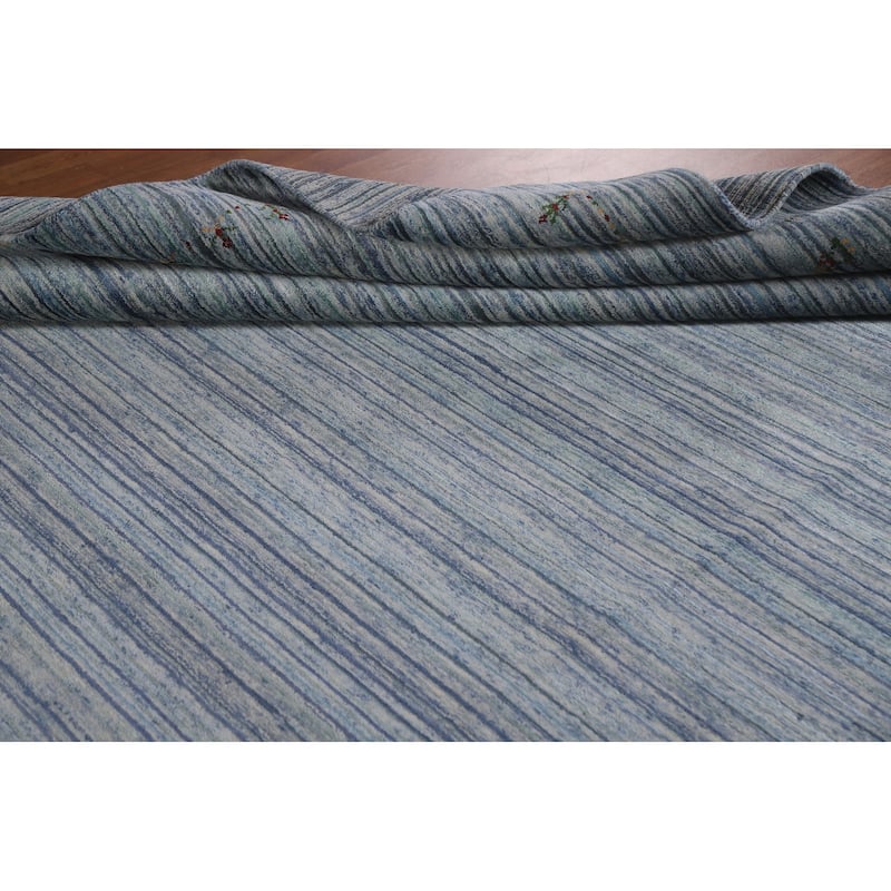 Striped Gabbeh Oriental Area Rug Handmade Blue Wool Carpet - 7'10"x 9'7"