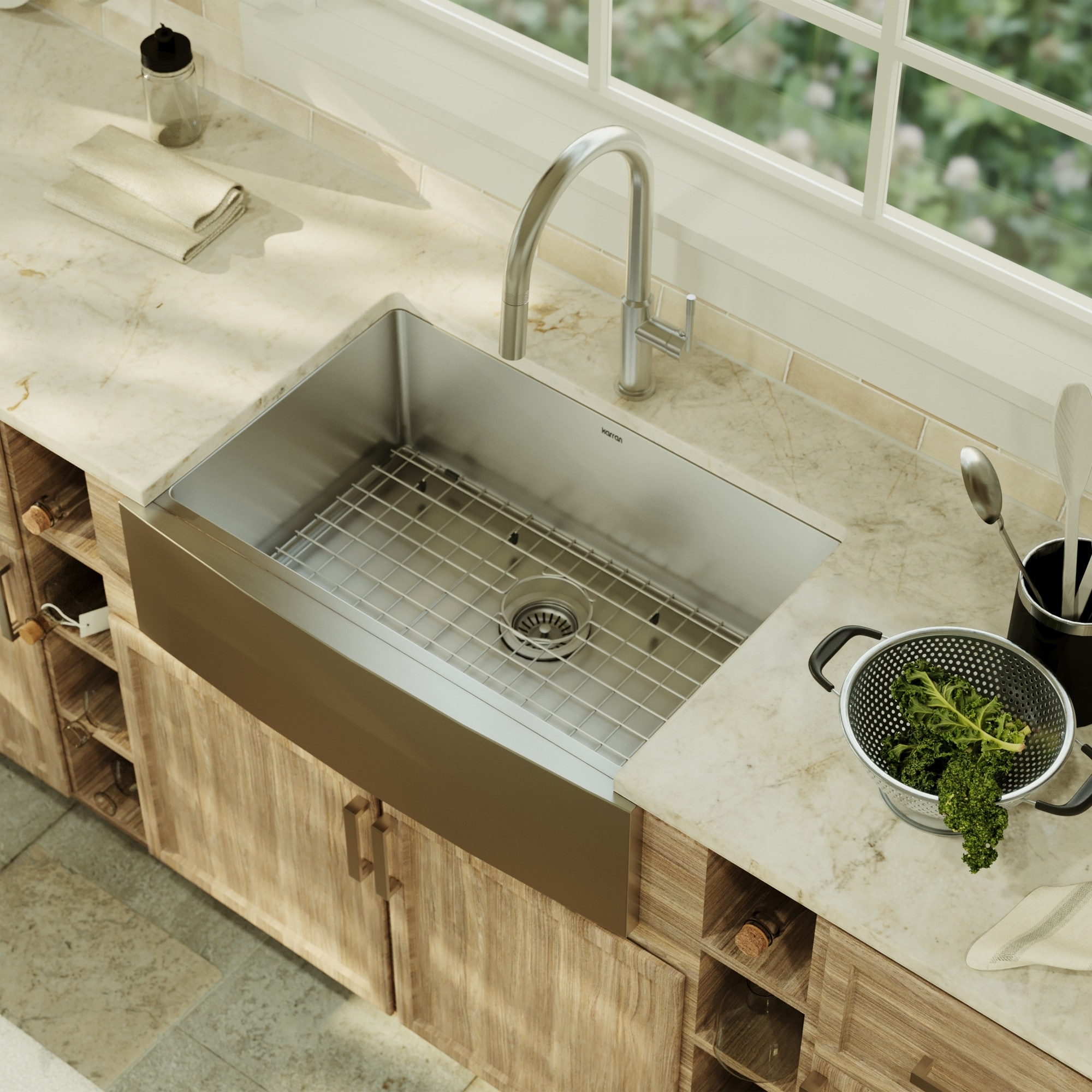 Karran Farmhouse Apron Stainless Steel 30 in. Single Bowl Sink Kit - Silver