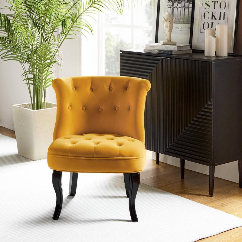 Paolino 25.1" Wide Traditional Velvet Button-tufted Back Stools with Wood Legs by HULALA HOME