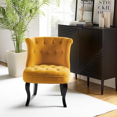 Paolino 25.1" Wide Traditional Velvet Button-tufted Back Stools with Wood Legs by HULALA HOME