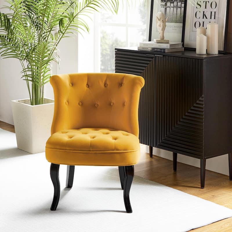 Paolino 25.1" Wide Traditional Velvet Button-tufted Back Stools with Wood Legs by HULALA HOME