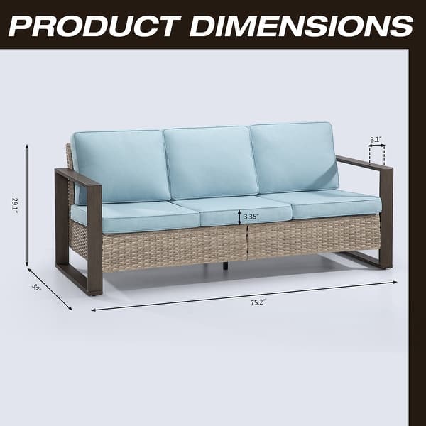 dimension image slide 0 of 3, Cozywor Wicker Outdoor Patio Sofa Steel Frame with Beige Cushions