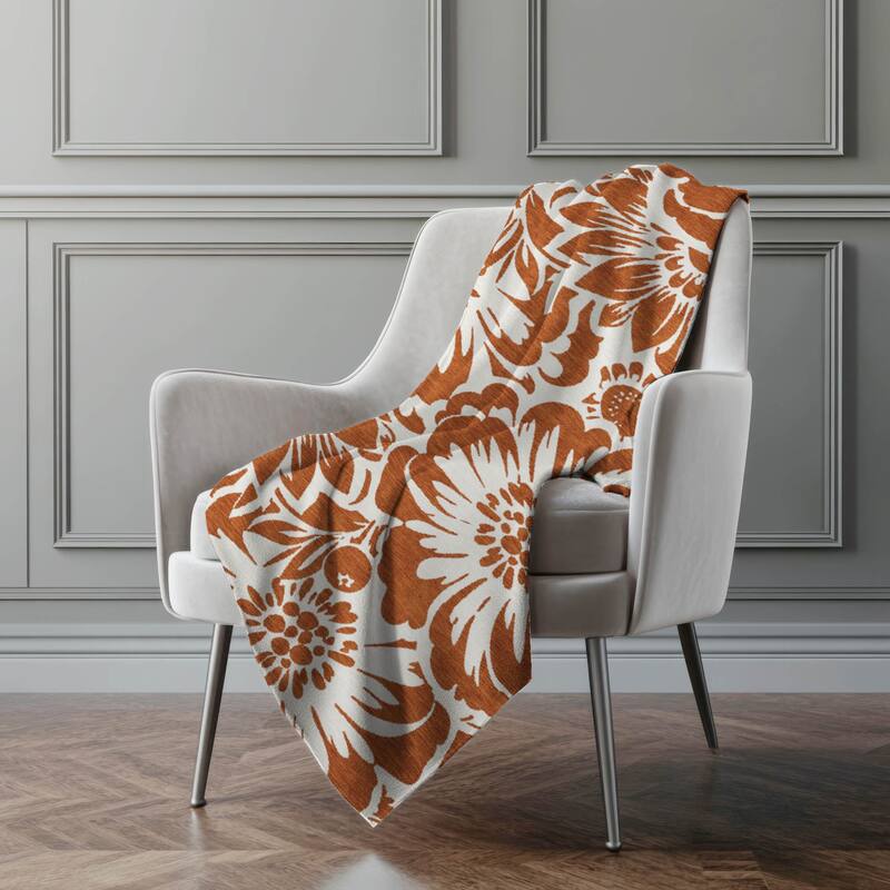 Premium Machine Washable Modern Floral Sherpa Throw Blanket - Paprika - 4'2" x 5'10"