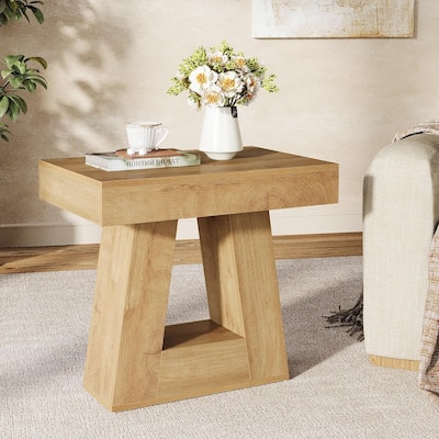 Farmhouse Side Table Small End Table with Trapezoid Base for Living Room