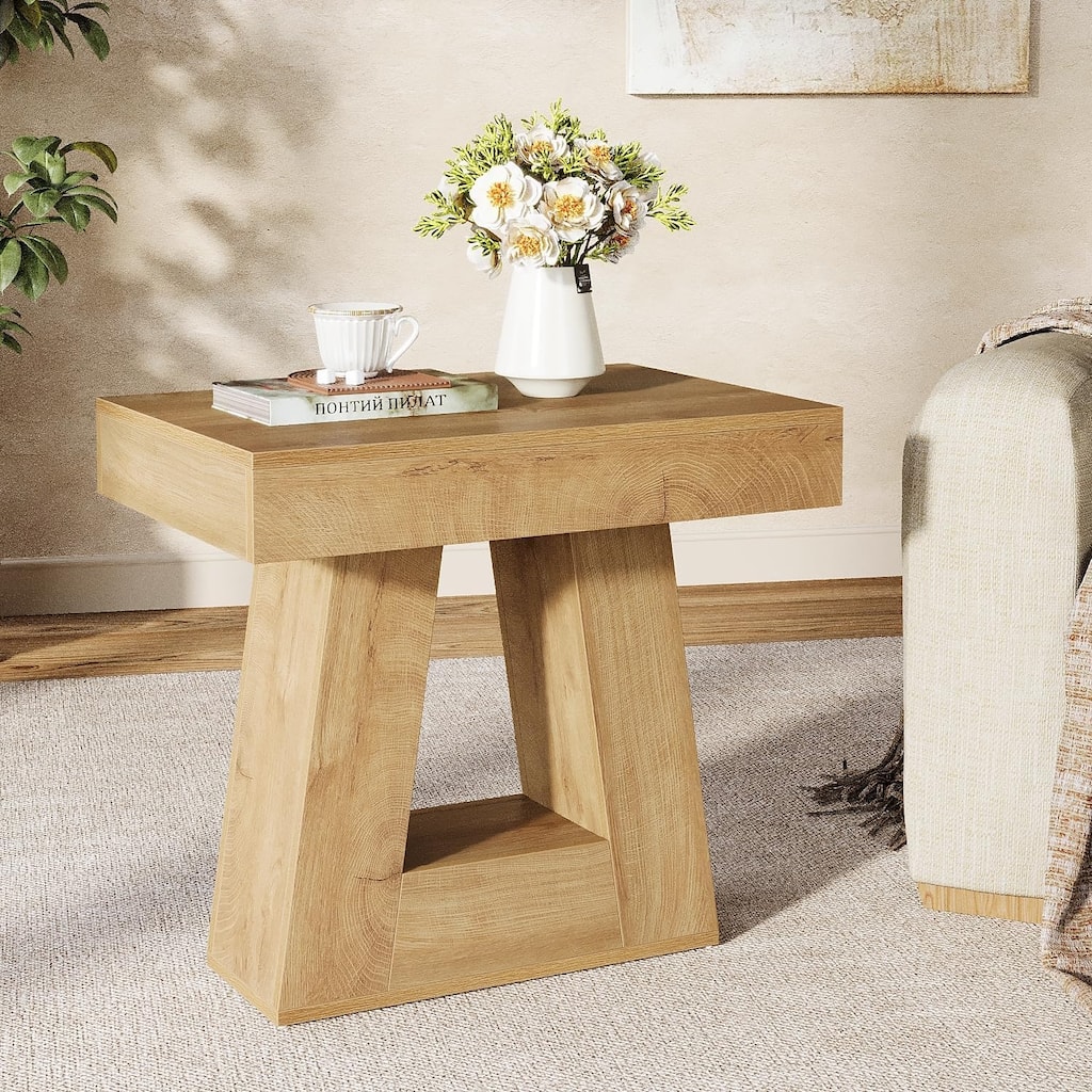 Farmhouse Side Table Small End Table with Trapezoid Base for Living Room