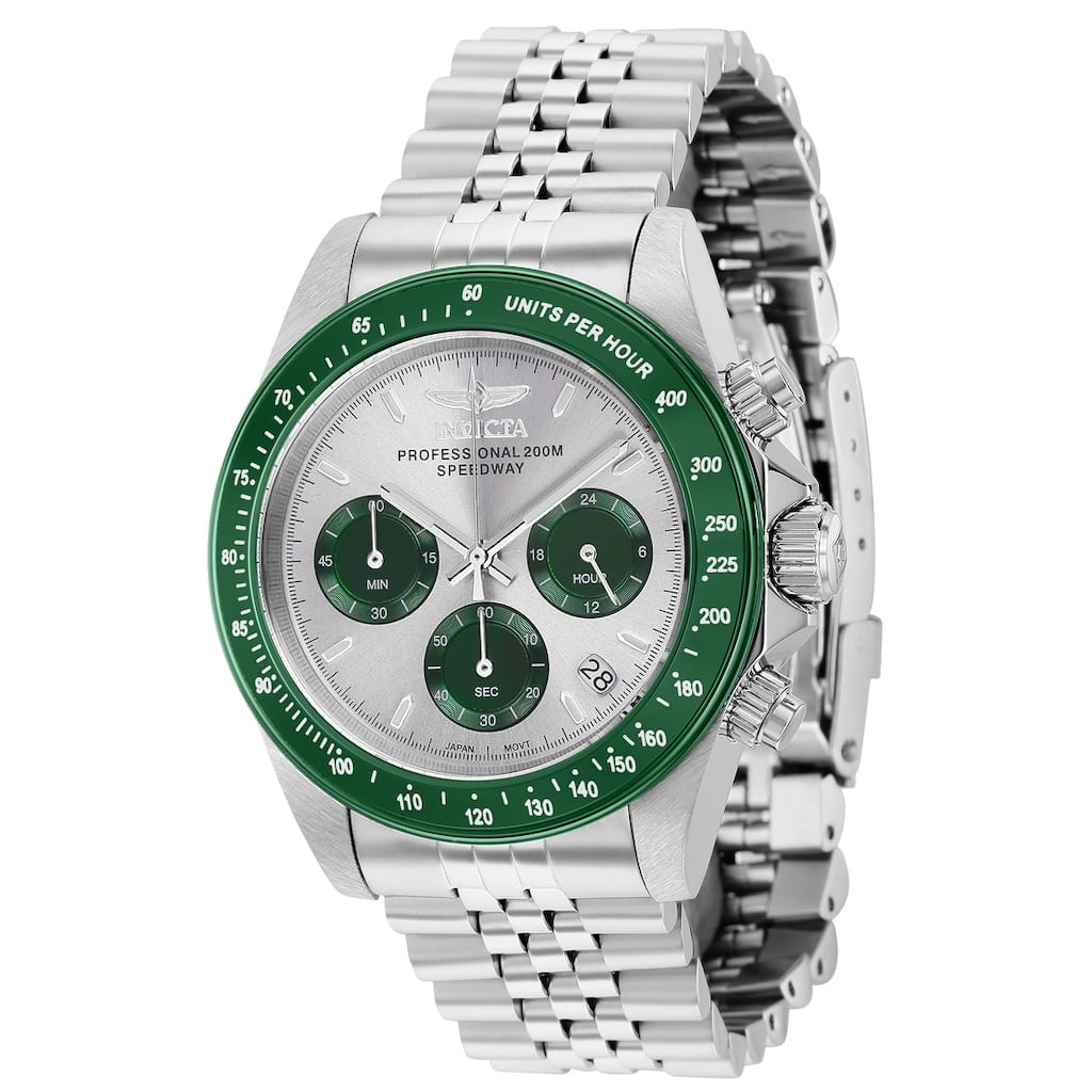 Invicta Men's 36734 Speedway Quartz Chronograph Light Grey, Green Dial Watch - Silver