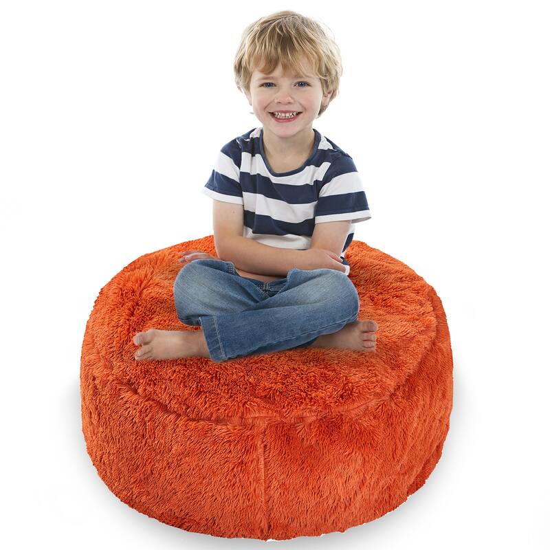 Cheer Collection Shaggy Bean Bag and Stuffed Animal Storage Case - Orange