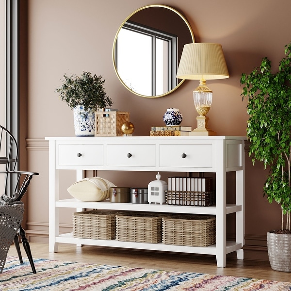3 drawer store console table white