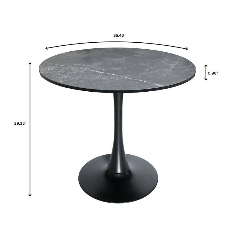Bristol Mid-Century Modern Round Dining Table for 4 with MDF Top and Sleek Black Iron Base for Kitchen & Dining Room