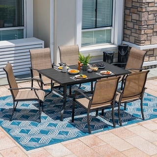 Outdoor 7-Piece Dining Set, Textilene Fabric, Powder-coated Iron Frame