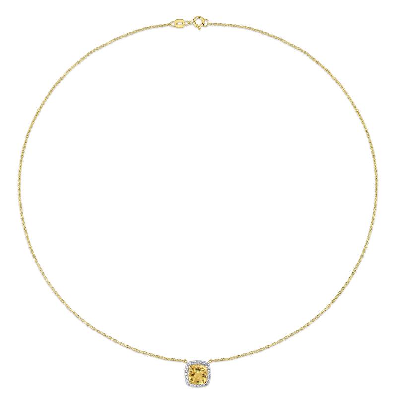 Miadora 1 1/3ct TGW Citrine and 1/8ct TDW Diamond Halo Necklace in 10k Yellow Gold