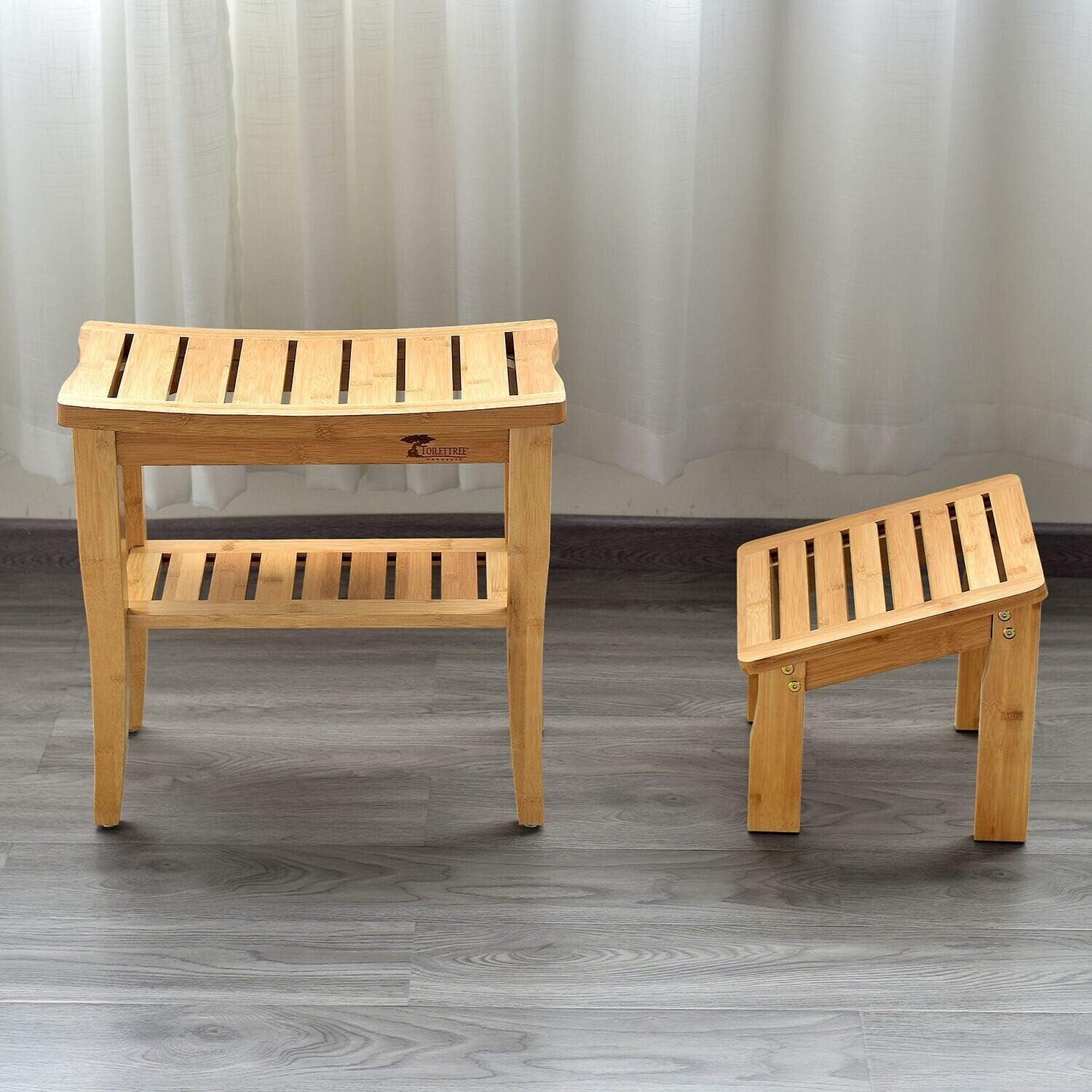 ToiletTree Products Deluxe Wooden Bamboo Shower Seat Bench with Underneath Storage Shelf and Foot Stool Bed Bath Beyond 33182617