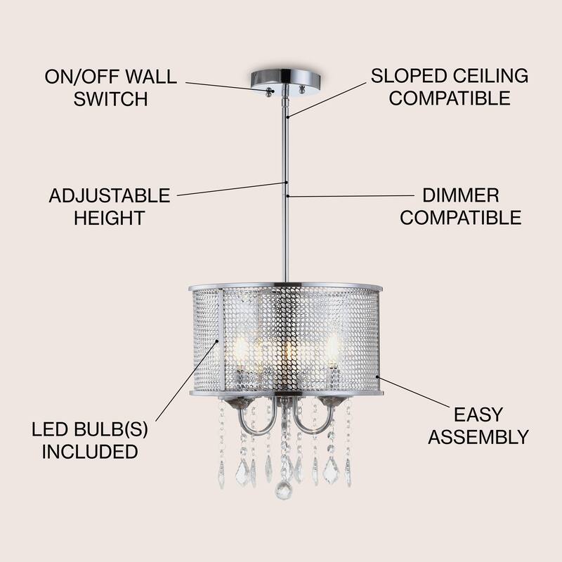 Reese Metal/Crystal Adjustable LED Drop Chandelier, Chrome by JONATHAN Y