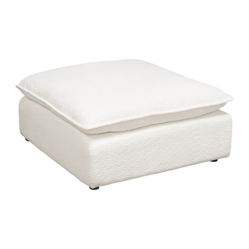 Agg 37 Inch Plush Ottoman, Feather Down Seat, White Faux Sheepskin