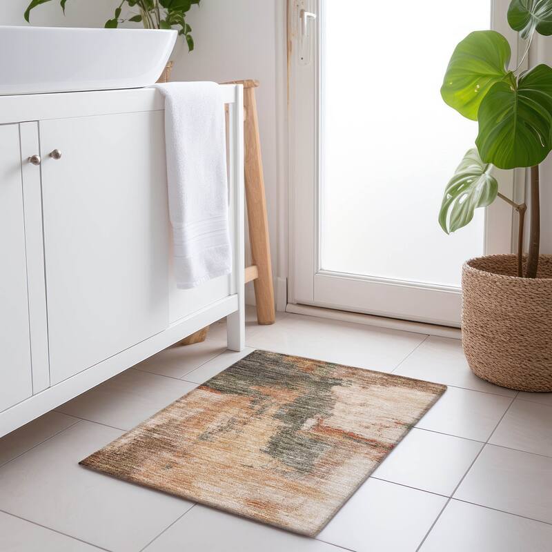 Machine Washable Indoor/ Outdoor Contemporary Abstract Chantille Rug - Terracotta - 1'8" x 2'6"