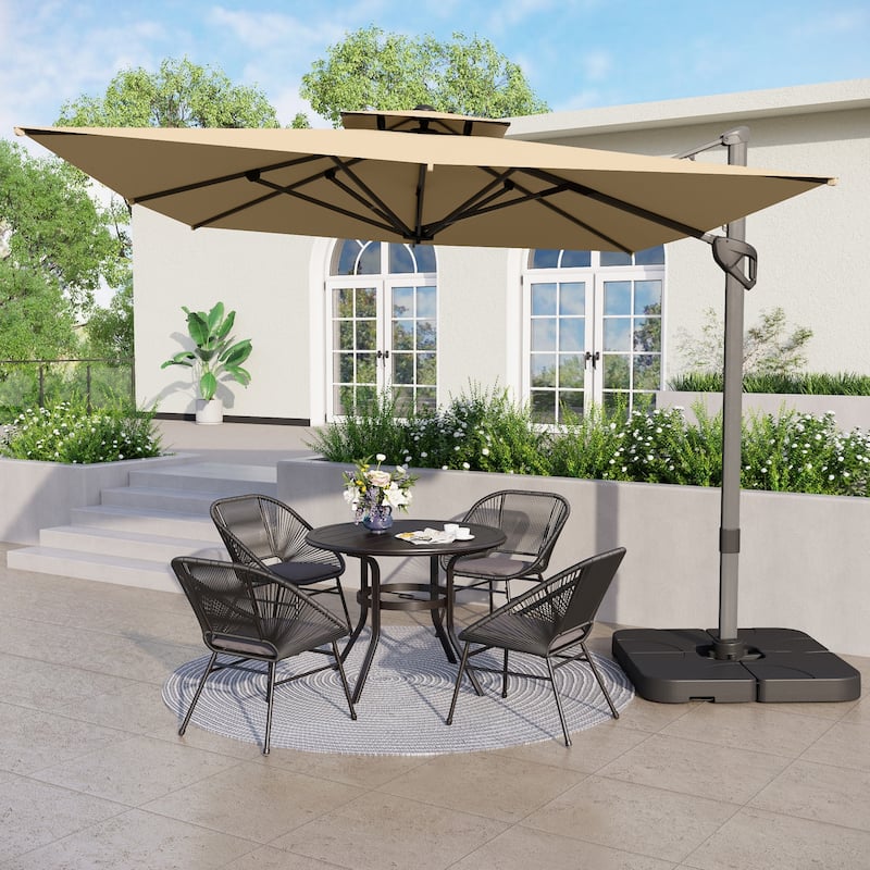 MAISON ARTS 12 FT Automatic Hydraulic Cantilever Umbrella Aluminum Pole 360 Degree Rotation - Beige-No Weights