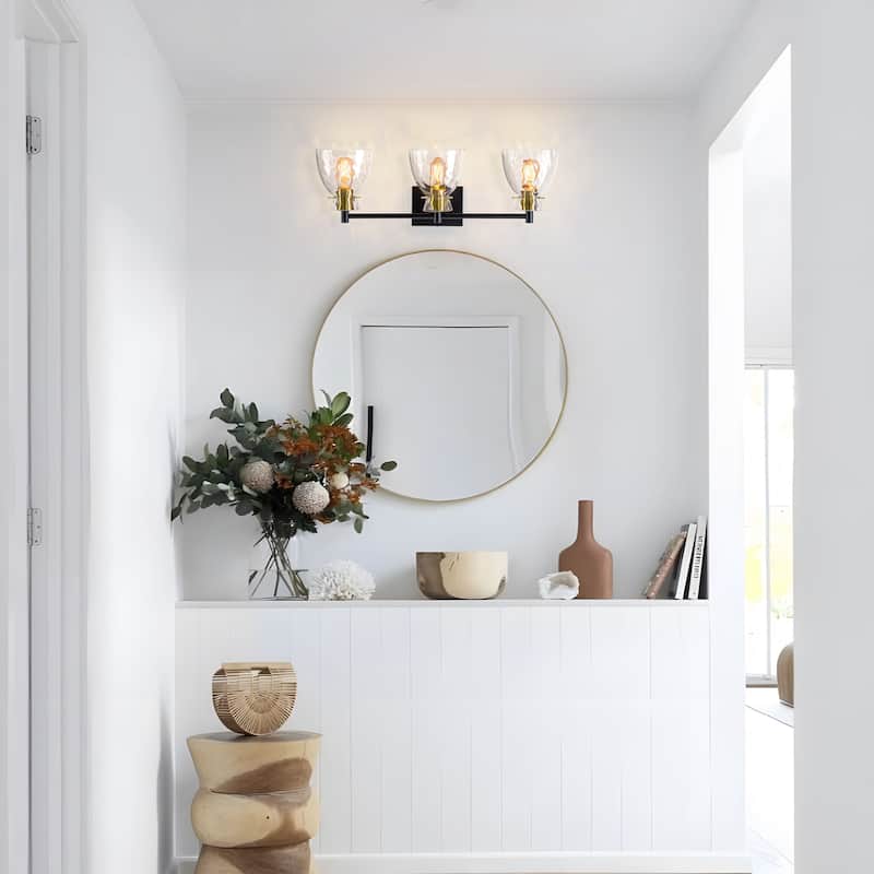 Starsky Mid-Century 3-Light Bathroom Vanity Light with Hammered Glass