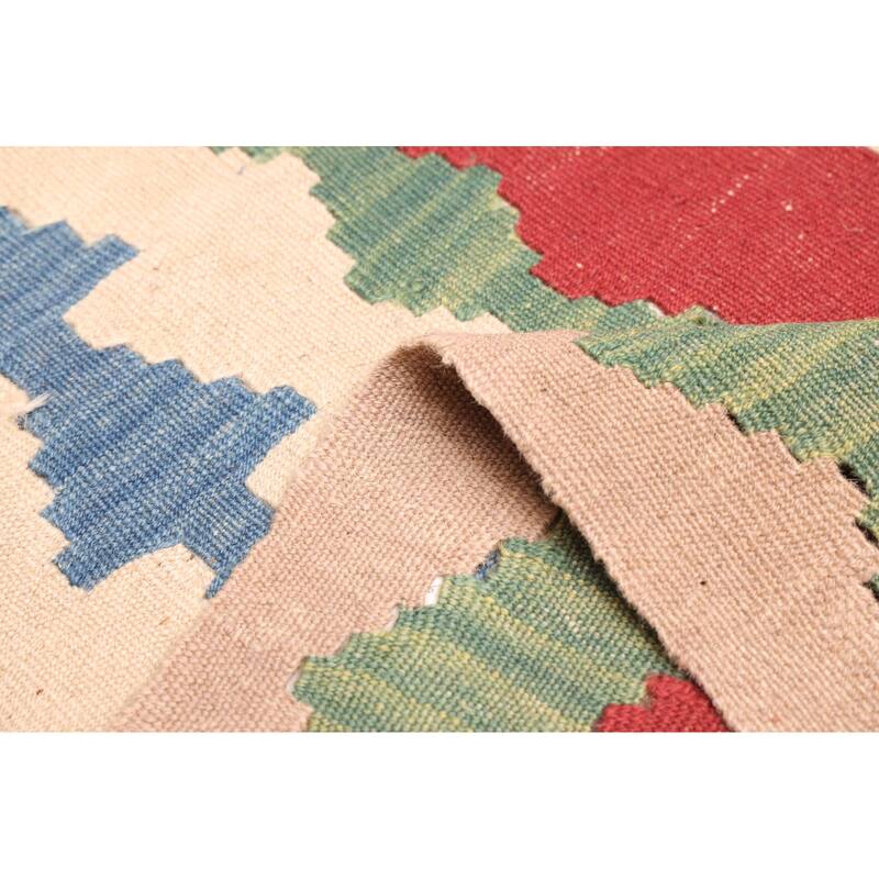 ECARPETGALLERY Flat-Weave Bold and Colorful Dark Red Wool Kilim - 3'10 x 6'0