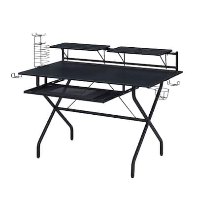 Rectangular Computer Desk with Keyboard Tray, Black