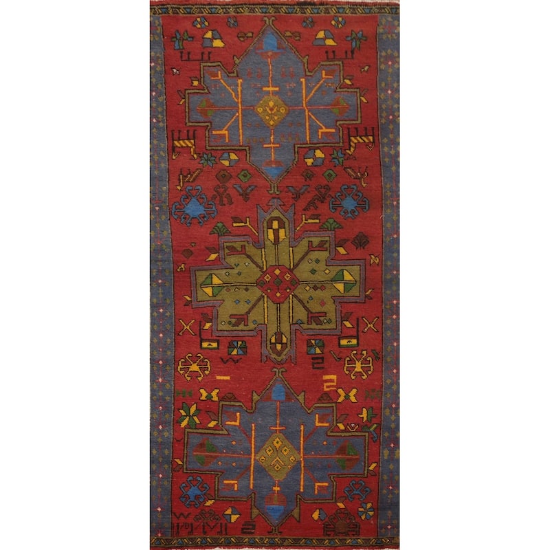 Hand Knotted Oriental 100% Wool Carpet Traditional Tribal Red Ardebil Runner Rug - 9' 0'' X 3' 7''