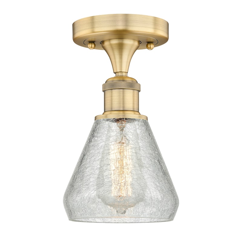 Innovations Lighting Edison Conesus - 1 Light 6" Semi-Flush Mount - Brushed Brass/Clear Crackle