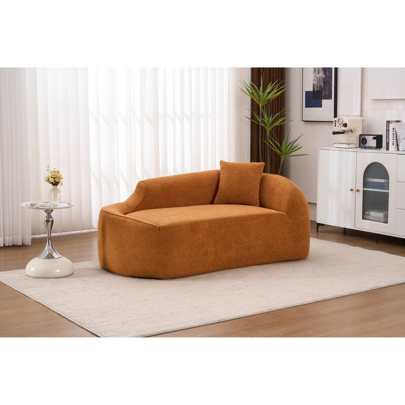 LY-048 Compression Curved Chaise Longue Chair Indoor, Modern Chenille Loveseat Couch