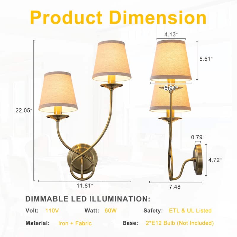 Antique Bronze Finish Wall Sconce with Trapezoid Linen Shade